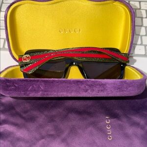 Gucci Black Sunglasses with Red and Green Accents
